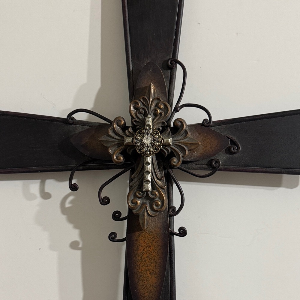 Elegant Large Metal Black and Brown Wall Cross Decor - Picture 2 of 8